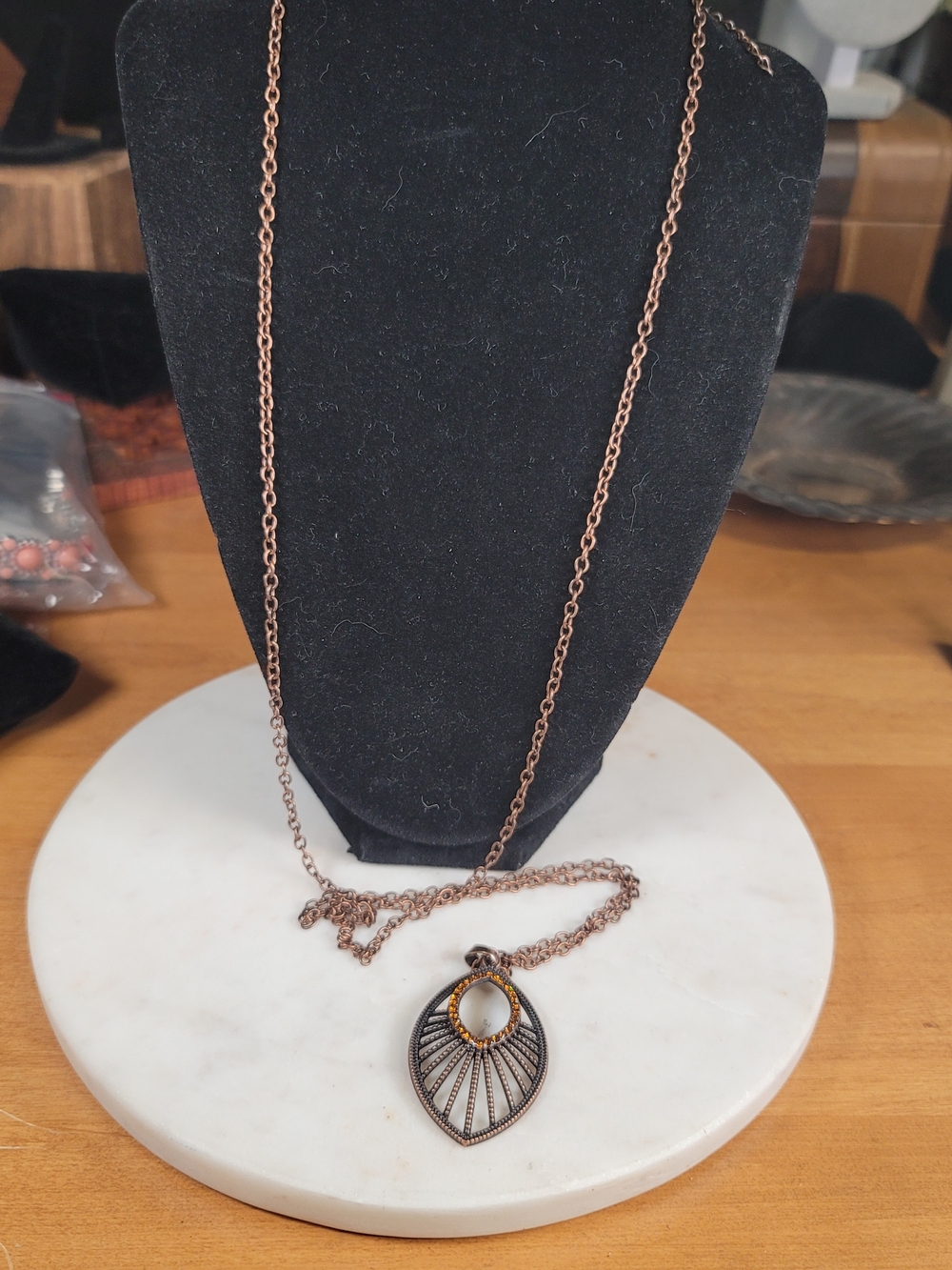 paparazzi Copper-Tone Filigree Pendant Necklace with Amber Stones